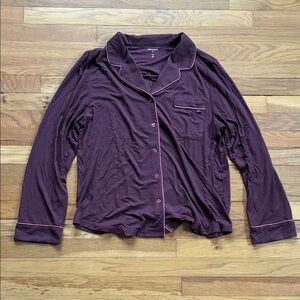 Cozy Earth Women’s Pajama Shirt Medium Button Up Bamboo Soft Piping Maroon Red